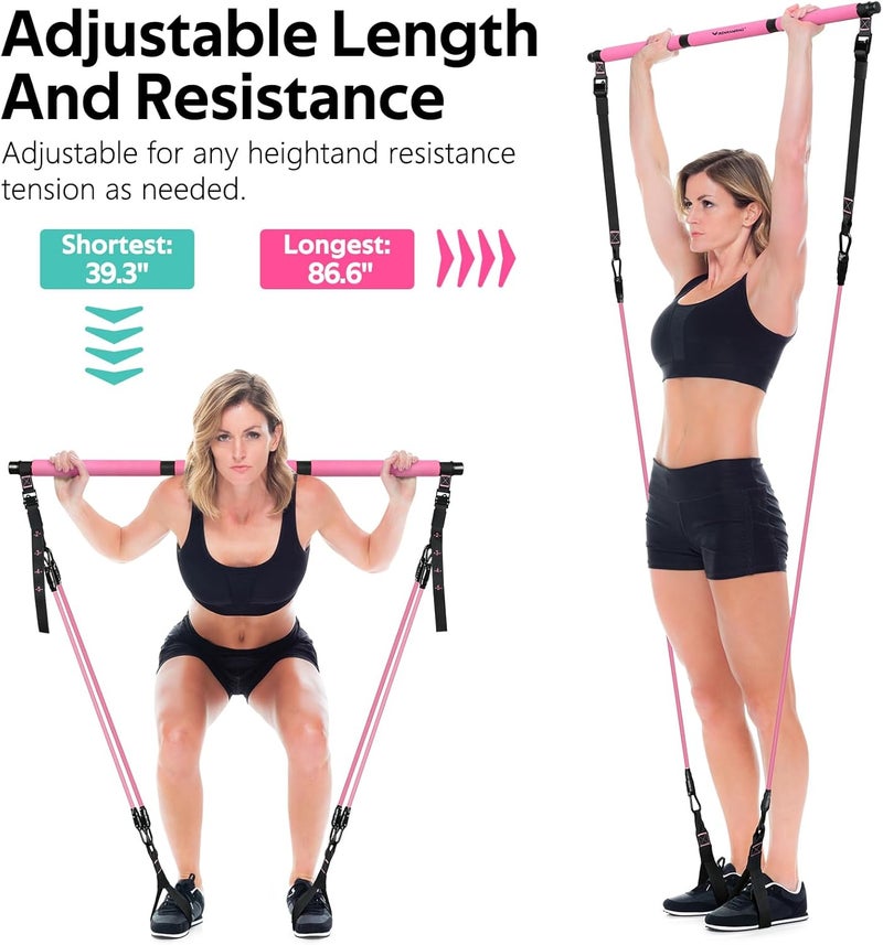 RENRANRING Pilates Bar Kit with Resistance Bands, Multifunctional Pilates Bar for Women & Men with Heavy-Duty Metal Adjustment Buckle, Pilates Home Equipment for Full BodyWorkouts - Image 4